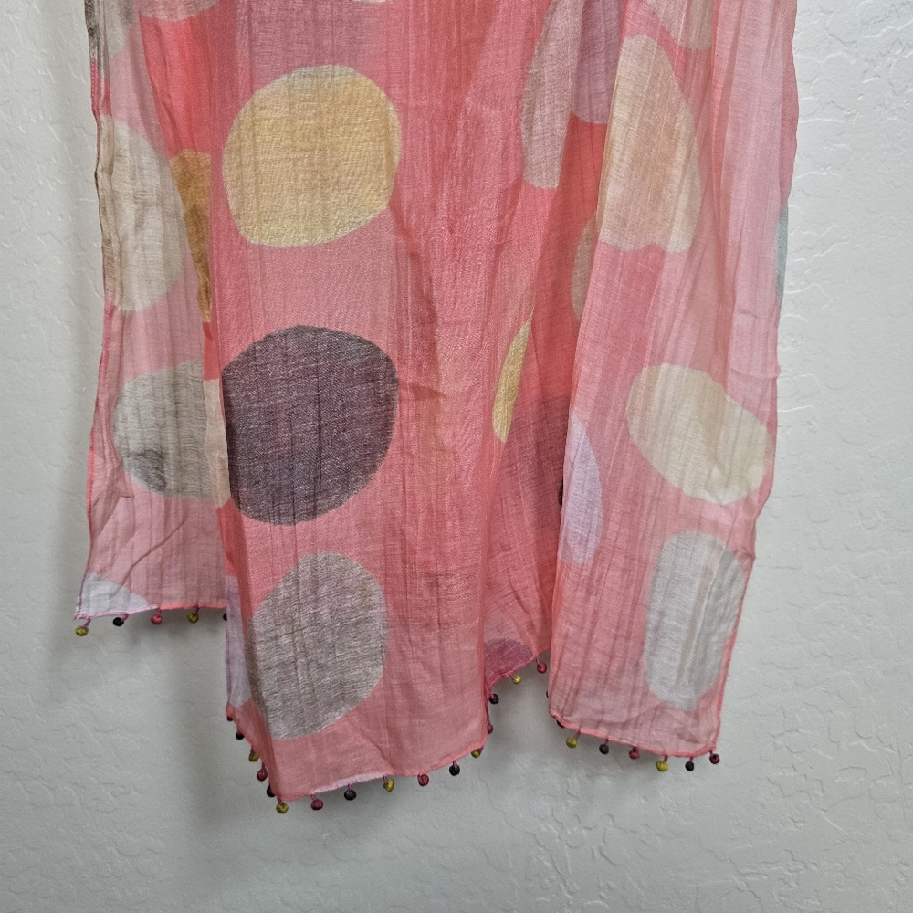 Marigold Row by Neeru Kumar Colorful Polka Dot Scarf with Beaded Tassels
